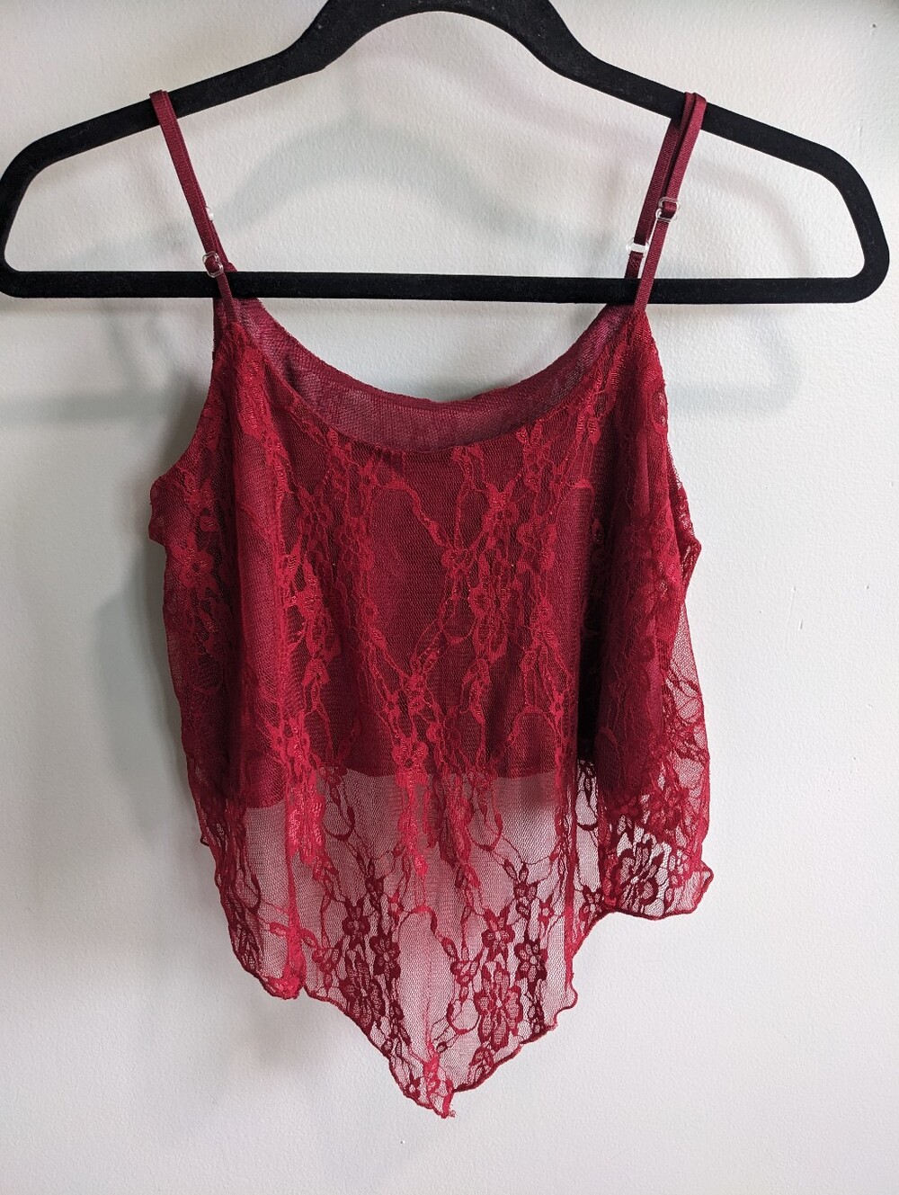 Babydoll Red asymmetrical lace camisole crop top Strappy Size Small